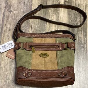 Olive and Chocolate Faux Leather Crossbody Bag, Autumnal Elegance